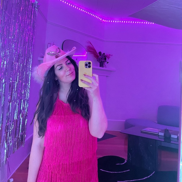 Hot Pink Fringe Halter Dress - Picture 5 of 6